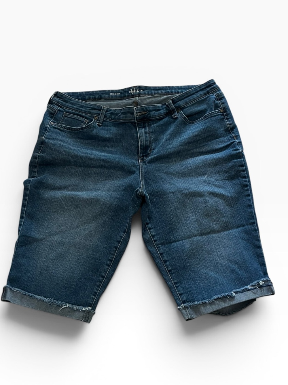 Grunt Style Women's Dark Blue Denim Jean Shorts with Rolled Fray Hem